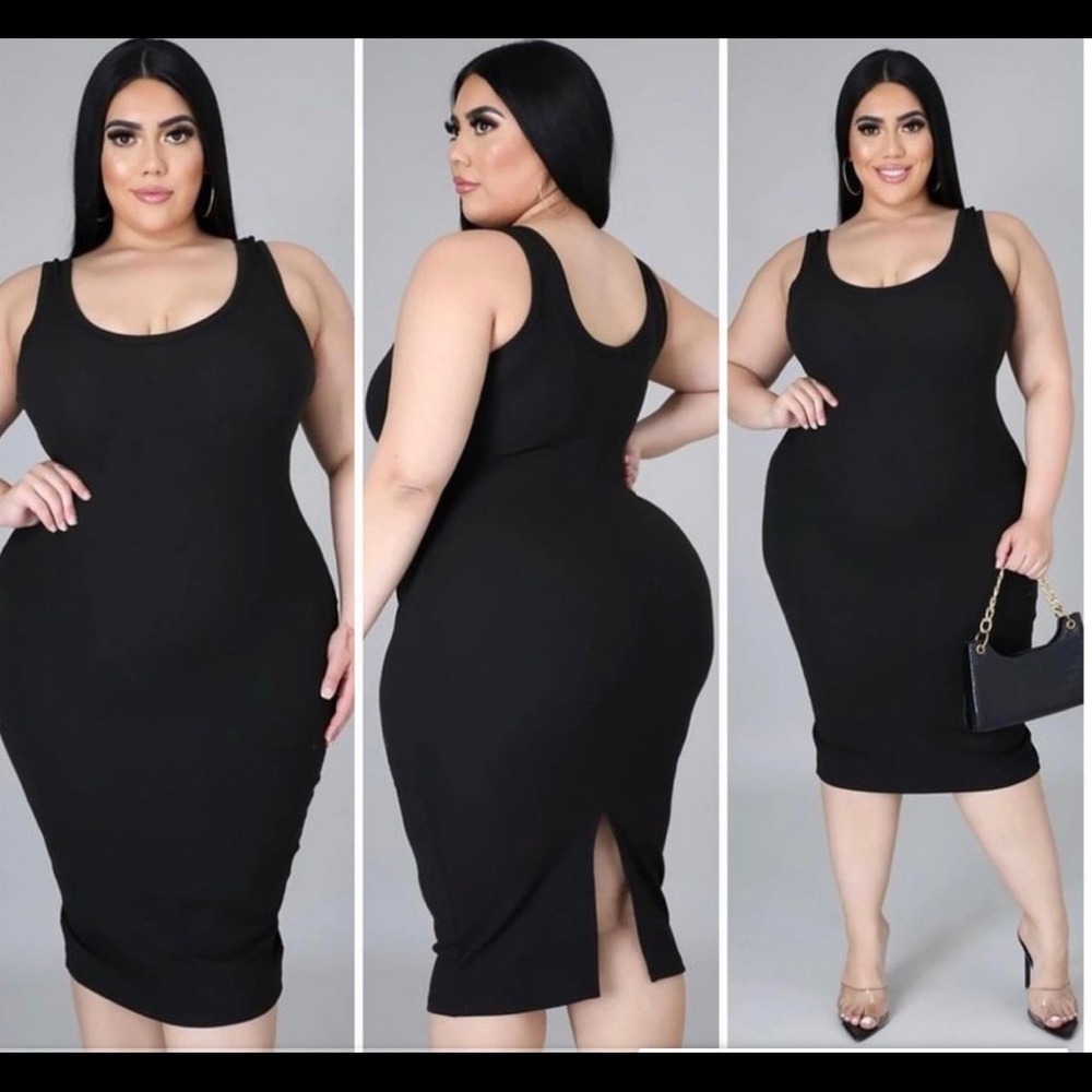 Black Ribbed Sleeveless Tank Stretch Dress